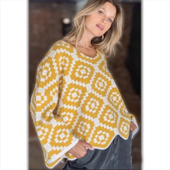 POL Geo Print V Neck Sweater Oversized Fit - Picture 10 of 12